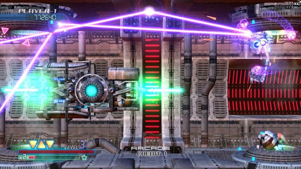 Screenshot of Omega Five video game action scene.Screenshot of gameplay from Omega Five showcasing a player character and enemies.