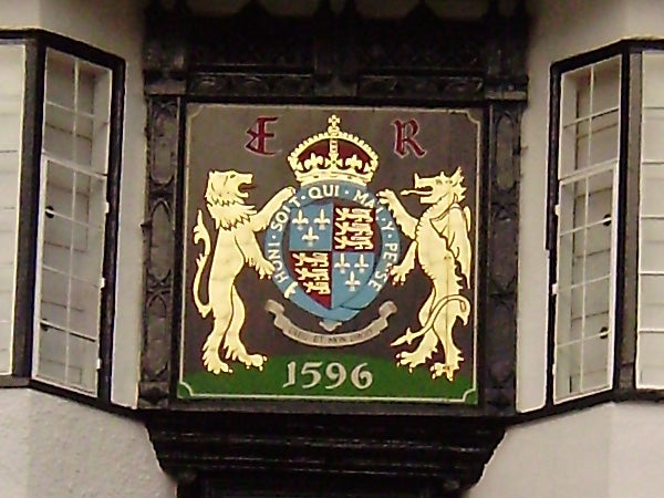 Ornate coat of arms on building from 1596Ornate coat of arms on building facade from 1596