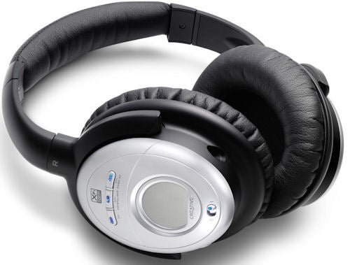 Creative Aurvana X-Fi noise-canceling headphones on white background.