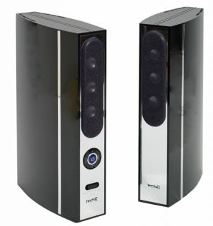 Logic3 SoundStation3 speakers on white background.