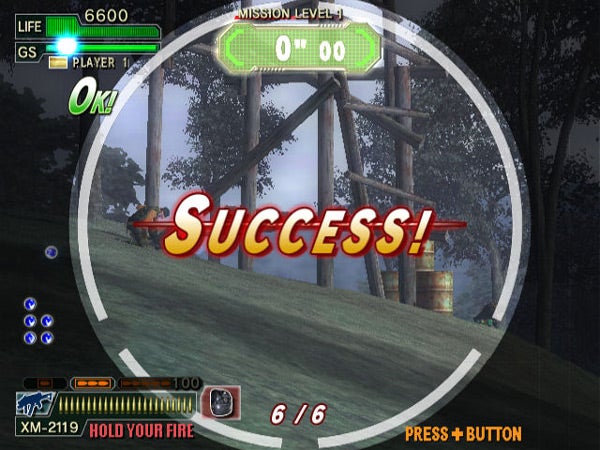 Screenshot of Ghost Squad game showing a completed mission with Screenshot of Ghost Squad game showing mission success screen.