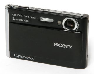 Black Sony Cyber-shot DSC-T70 digital camera with Carl Zeiss lens.