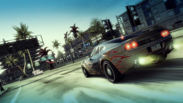 Screenshot of a car from Burnout: Paradise video game.Screenshot of a car racing in Burnout: Paradise game.