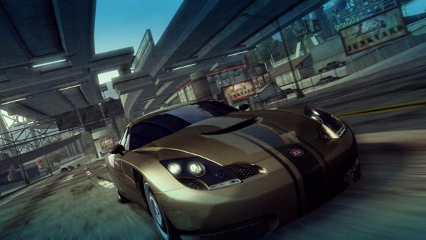 Sports car racing in Burnout: Paradise game.Screenshot of a car racing in Burnout Paradise game.