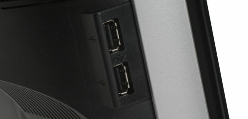 Close-up of HP w2408h monitor's USB ports.