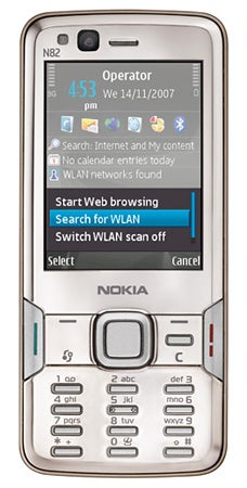 Nokia N82 mobile phone showing screen and keypad.