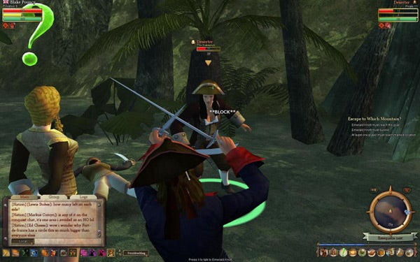 Screenshot of sword fight gameplay in Pirates of the Burning Sea.Screenshot of a swordfight in Pirates of the Burning Sea game