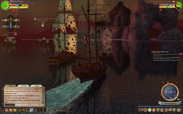 Screenshot of gameplay from Pirates of the Burning Sea.Screenshot of naval combat in Pirates of the Burning Sea game.