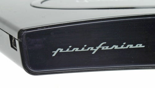 Close-up of SimpleTech SimpleDrive with Pininfarina logo.