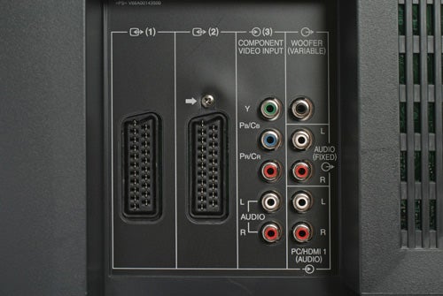 Close-up of Toshiba Regza TV's input connectors.Close-up of Toshiba Regza LCD TV's input/output panel.