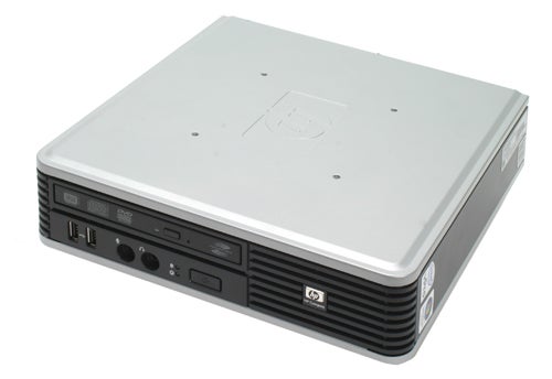 HP Compaq dc7800p Ultra Slim Desktop computer on white background.