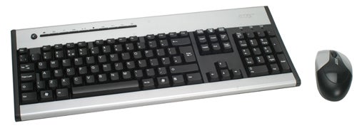Acer keyboard and mouse on white background.