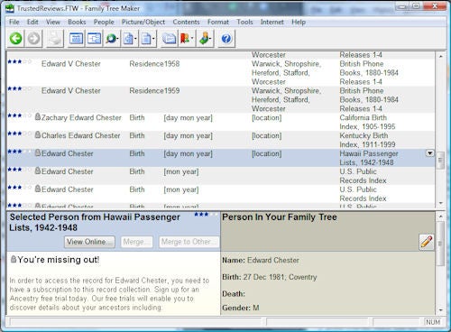 Screenshot of Family Tree Maker Deluxe software interface.