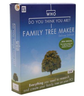 Boxed software of Family Tree Maker Deluxe Edition.
