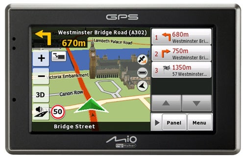 Mio C620 GPS navigator displaying a 3D map.