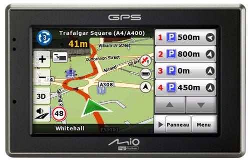 Mio C620 Sat-Nav device displaying Trafalgar Square on screen.