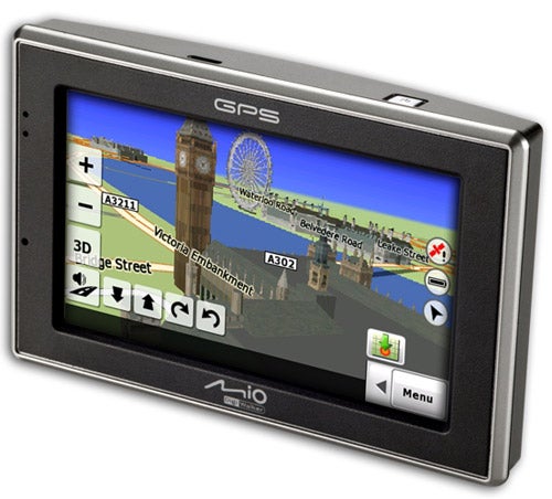 Mio C620 Sat-Nav device displaying a 3D map view.