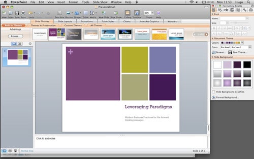 PowerPoint slide on Microsoft Office for Mac 2008 interface.