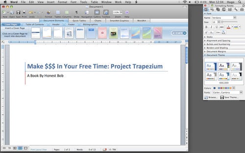 Screenshot of Microsoft Word for Mac 2008 interface with document.