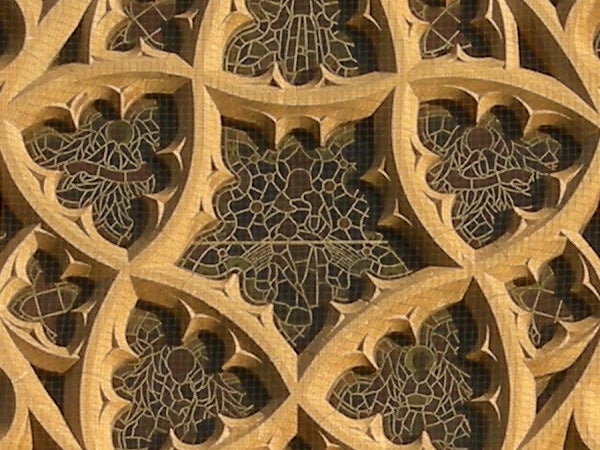 Intricate wooden carving patterns.