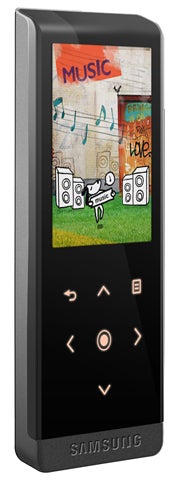 Samsung YP-T10 MP3 Player with colorful display screen.