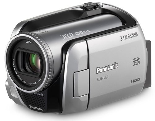 Panasonic SDR-H250 camcorder on a white background.