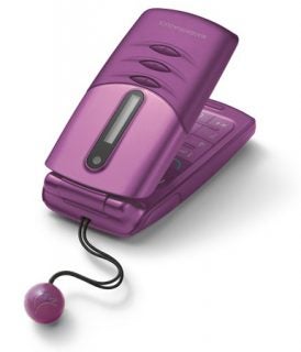 Purple Alcatel Mandarina Duck mobile phone with charm