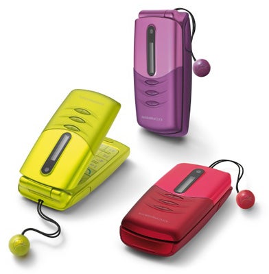 Alcatel Mandarina Duck phones in yellow, purple, and red colors.