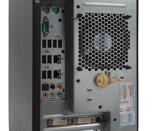 Lenovo ThinkStation S10 rear ports and security lock.
