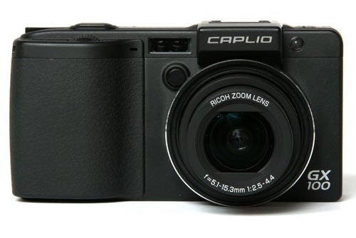 Ricoh Caplio GX100 digital camera on white background.