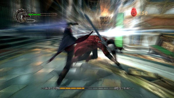 Devil May Cry 4 gameplay showing a character fighting a demon.