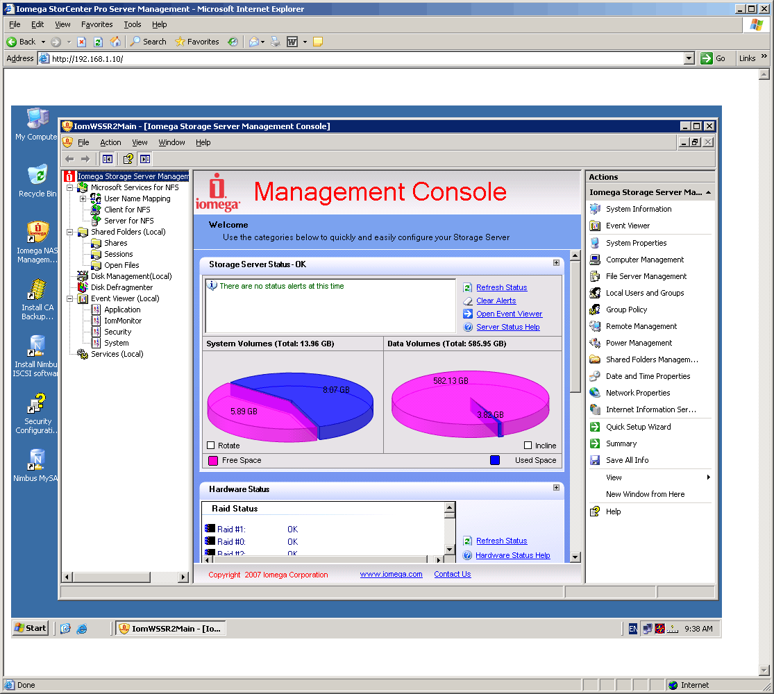 Screenshot of Iomega StorCenter Management Console interface.