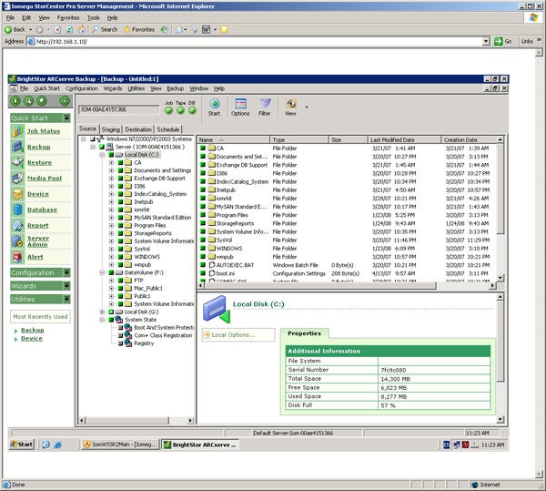 Screenshot of Iomega StorCenter Pro NAS management interface.