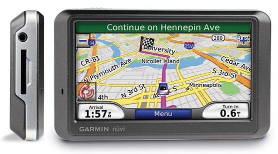 Garmin nuvi 760 GPS navigator displaying map and directions.
