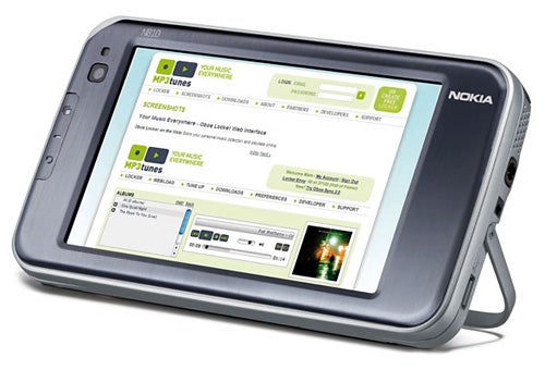 Nokia N810 Internet Tablet displaying a music application.