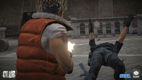 Screenshot from The Club video game showing character shooting.