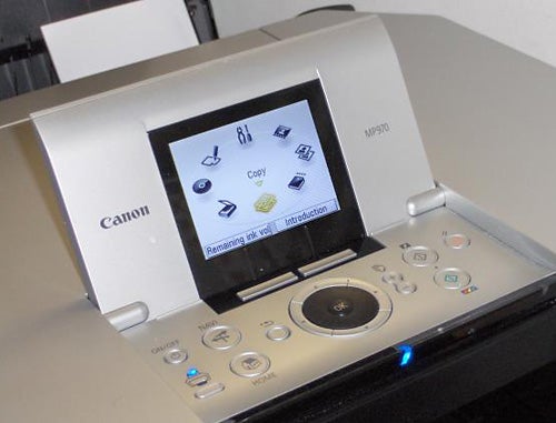 Canon PIXMA MP970 printer control panel and LCD screen.