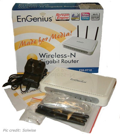 EnGenius ESR-9710 Router with packaging and accessories.