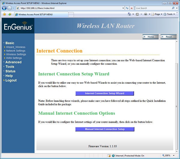 Screenshot of EnGenius router setup interface for internet connection.