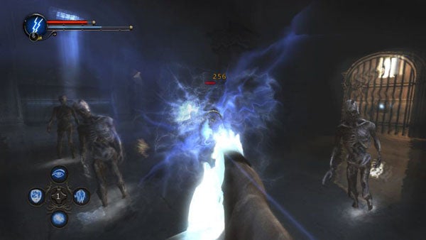 In-game screenshot of Dark Messiah of Might and Magic: Elements combat scene.