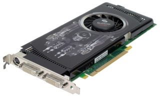 nVidia GeForce 9600 GT graphics card on white background