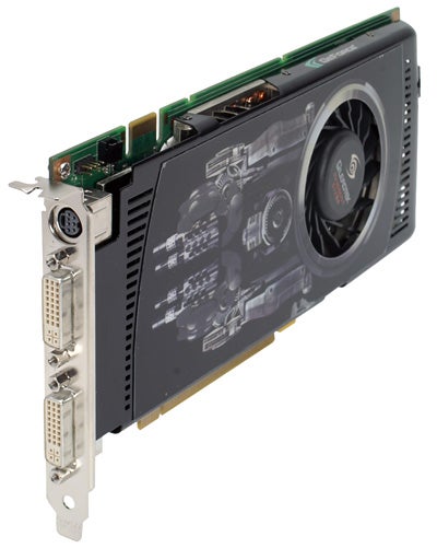 NVIDIA GeForce 9600 GT graphics card with fan and ports