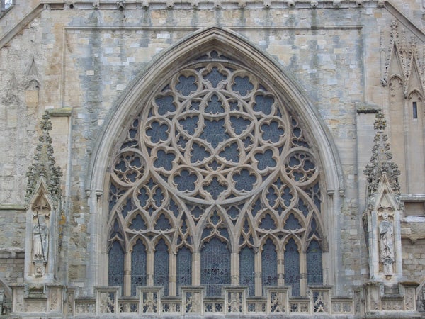 Detailed architecture of a Gothic cathedral window