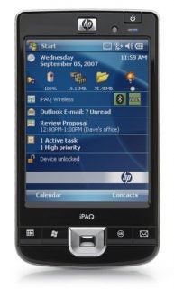 HP iPAQ 214 Enterprise PDA with screen display on.
