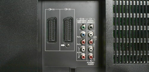 Close-up of Toshiba LCD TV's input ports and connectors