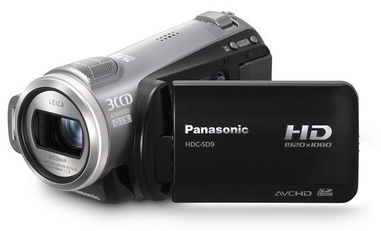 Panasonic HDC-SD9 Full HD Camcorder with open LCD screen.Panasonic HDC-SD9 Full HD Camcorder with flip-out screen.