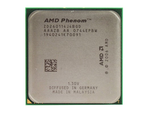 AMD Phenom 9600 Black Edition CPU close-upAMD Phenom 9600 Black Edition CPU on white background.