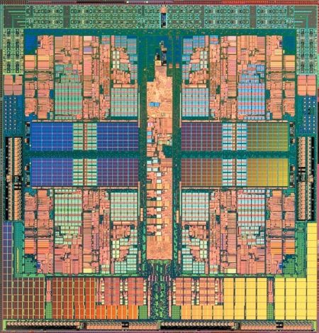 AMD Phenom 9600 Black Edition CPU die shot.Die shot of AMD Phenom 9600 Black Edition CPU.