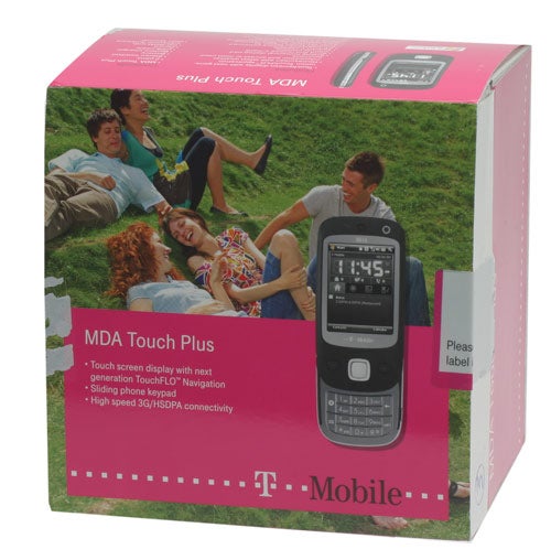 T-Mobile MDA Touch Plus product packaging with features listed.T-Mobile MDA Touch Plus phone packaging with features listed.