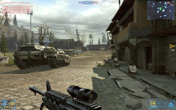 Screenshot of gameplay from Frontlines: Fuel of War.Screenshot of Frontlines: Fuel of War gameplay with tanks and soldier.